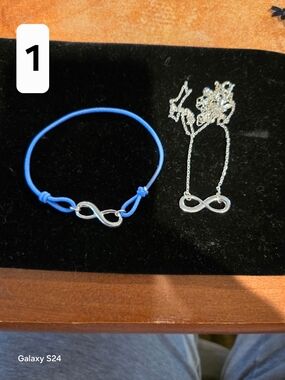 Infinity Cord Bracelet and Necklace Set in Blue and Silver